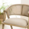 PIERRE Wooden Chair with Linen-Colored Fabric Seat and Natural Rattan Backrest
