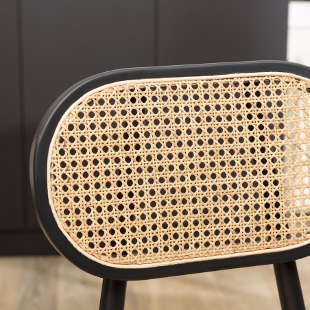 Lot 2 chaises bois noir et rotin naturel