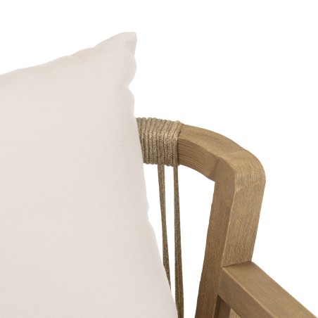 CELESTIN - Set of 2 Acacia/Synthetic Rope Armchairs, Beige with Grey Cushions