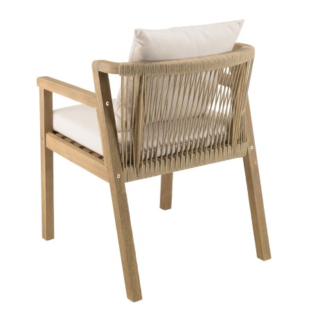 CELESTIN - Set of 2 Acacia/Synthetic Rope Armchairs, Beige with Grey Cushions