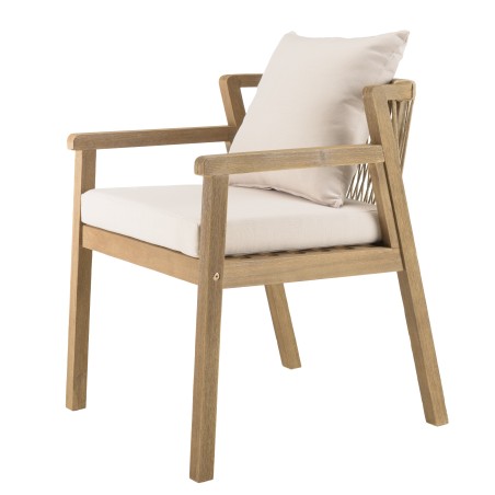 CELESTIN - Set of 2 Acacia/Synthetic Rope Armchairs, Beige with Grey Cushions
