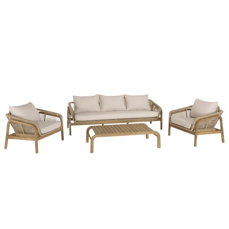 Salon de jardin CELESTIN en acacia/cordage synthétique beige
