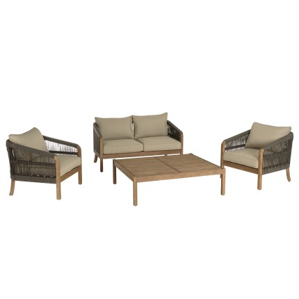 Salon de jardin CELESTIN 4 places en acacia et cordage