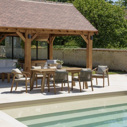 Salon de jardin CELESTIN en acacia et cordage vert sapin