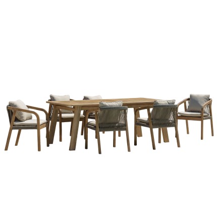 Celestin 6-Seater Garden Furniture Set in Acacia/Pine Green Rope