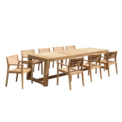 Salon de jardin teck recyclé et teck 8/10 personnes - Lot n°5