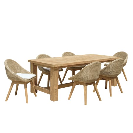 Ensemble de jardin de jardin teck recyclé et rotin synthétique 6 pers.