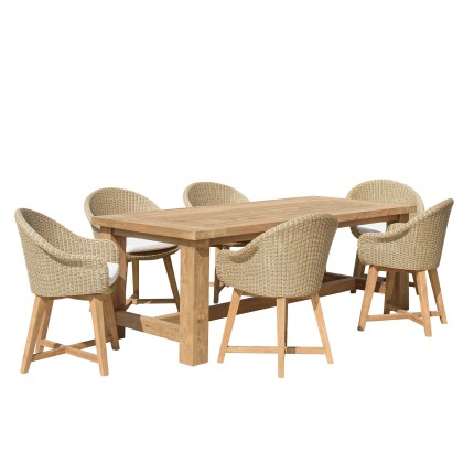 KALLY Set no. 17 Recycled Teak & Rattan Garden Furniture Set for 6 People