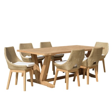Ensemble table teck et chaises rotin - KALLY Lot n°19