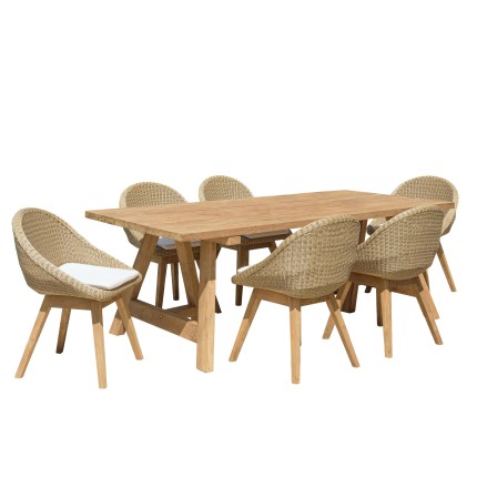 KALLY Set no. 23 Recycled Teak and Synthetic Rattan Garden Furniture Set for 6 People