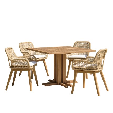 Salon de jardin VALERIA - Lot n°22 en teck recyclé et rotin synthétique