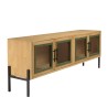 Helena TV Stand with 4 Glass Doors - Green Pine Frame & Black Metal