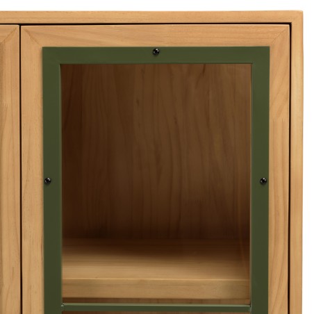 HELENA Dresser with 2 Glass Doors - Green Pine & Black Metal