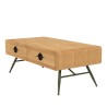 HELENA Coffee Table with 2 Drawers - Natural Pine and Green Metal Legs
