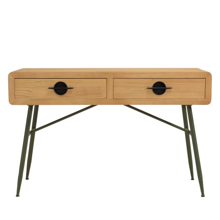 Console HELENA en pin naturel et métal vert