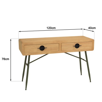 Console HELENA en pin naturel et métal vert