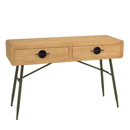 Console HELENA en pin naturel et métal vert