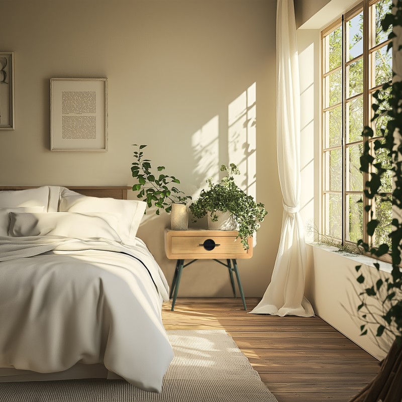 HELENA Bedside Table - Natural Pine with Green Metal Legs HELENA Bedside Table - Natural Pine with Green Metal Legs