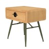 HELENA Bedside Table - Natural Pine with Green Metal Legs