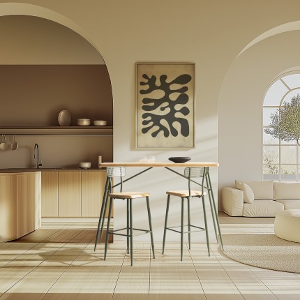 HELENA Bar Set - Pine & Green Metal - 1 Bar + 2 Stools