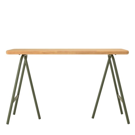 HELENA Console Table - Pine Top & Green Metal Trestle Legs