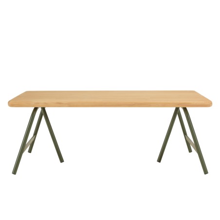 HELENA Coffee Table - Pine Top & Green Metal Trestle Legs