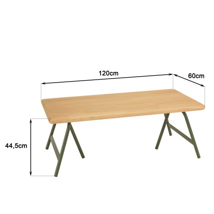 Table basse HELENA en pin et métal vert