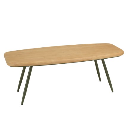 HELENA GM Coffee Table with Pine Top and Green Metal Legs