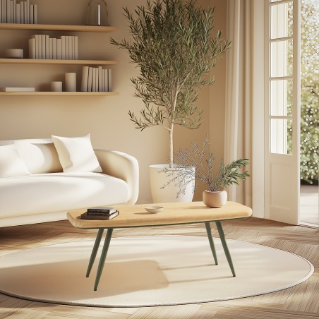 HELENA - PM Coffee Table with Pine Top and Green Metal Legs