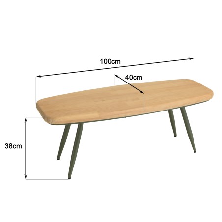 HELENA - PM Coffee Table with Pine Top and Green Metal Legs