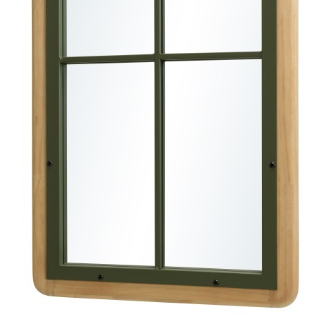 HELENA - Rectangular Glass Roof Style Mirror in Pine and Green Metal
