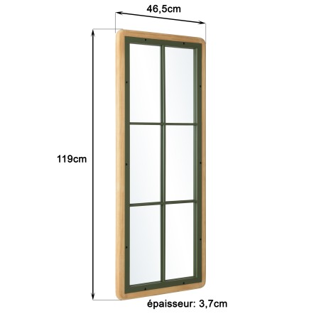 HELENA - Rectangular Glass Roof Style Mirror in Pine and Green Metal