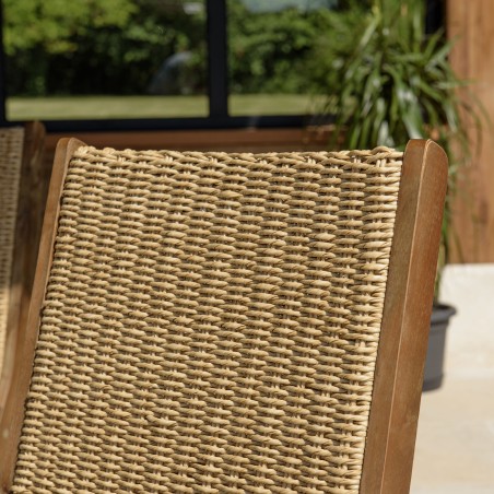 VICTOIRE Set of 2 Folding Chairs in Oiled Acacia and Synthetic Rattan