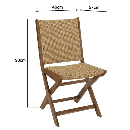 VICK Set of 2 Folding Chairs in Oiled Acacia and Synthetic Rattan