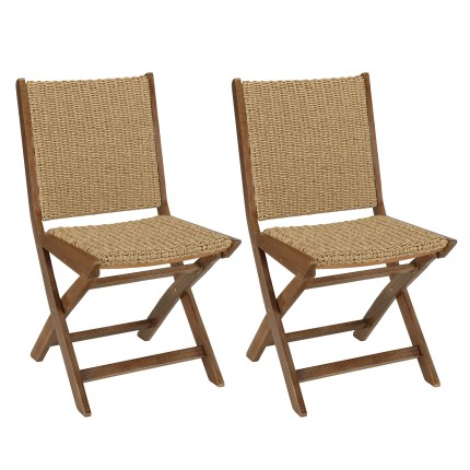 VICTOIRE Set of 2 Folding Chairs in Oiled Acacia and Synthetic Rattan