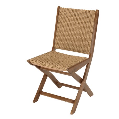 VICK Set of 2 Folding Chairs in Oiled Acacia and Synthetic Rattan