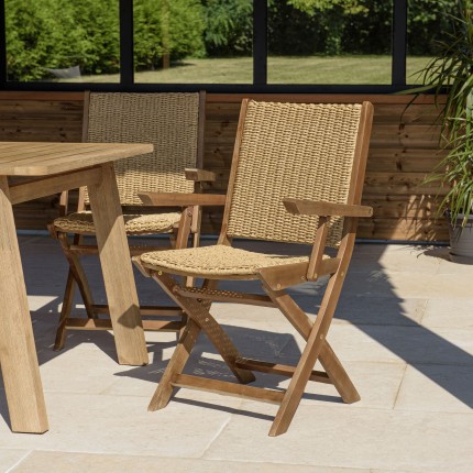 VICTOIRE Set of 2 Folding Armchairs - Oiled Acacia & Synthetic Rattan
