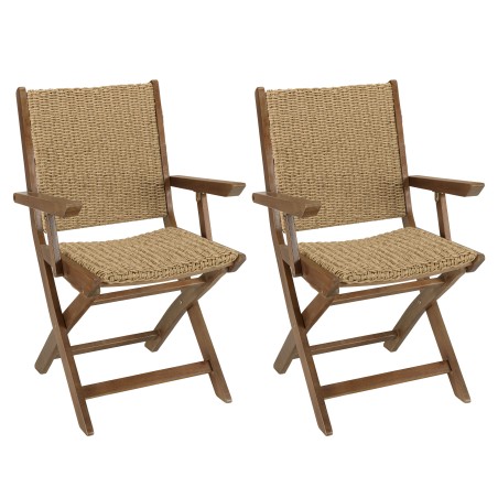 VICTOIRE Set of 2 Folding Armchairs - Oiled Acacia & Synthetic Rattan