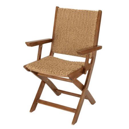 Lot de 2 fauteuils pliants VICTOIRE - Acacia huilé et rotin synthétique