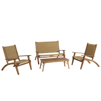 VICK 4-Seater Garden Furniture Set - Acacia & Rattan