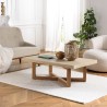 DAK - Table basse rect. 120x70cm en béton beige pieds croisés en teck