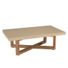 DAK - Table basse rect. 120x70cm en béton beige pieds croisés en teck