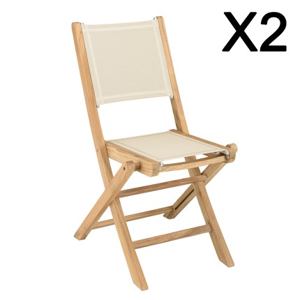 HARRIS - Lot de 2 chaises pliantes textilène couleur beige