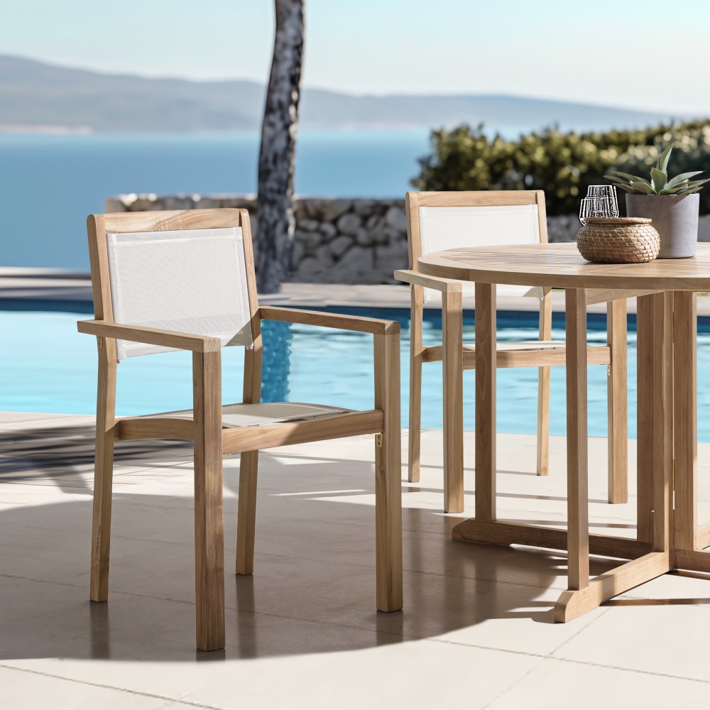 HARRIS - Lot de 2 fauteuils empilables textilène couleur beige HARRIS - Lot de 2 fauteuils empilables textilène couleur beige