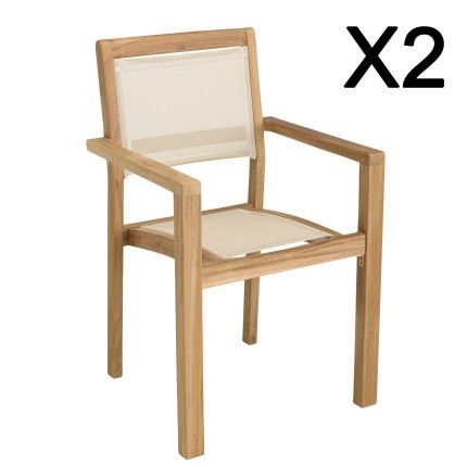HARRIS - Set of 2 stackable textilene armchairs in beige