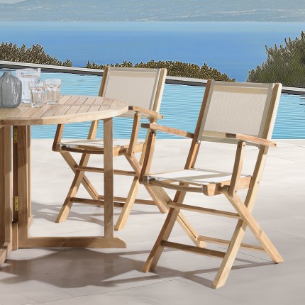 HARRIS - Lot de 2 fauteuils pliants textilène couleur beige