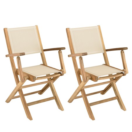 HARRIS - Set of 2 beige textilene folding armchairs