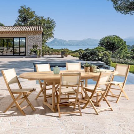 HARRIS - Lot No. 155 Teak and textilene garden furniture for 8/10 people