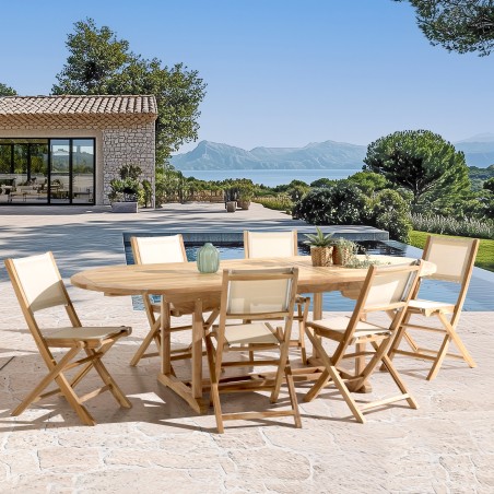 HARRIS - Lot No. 155 Teak and textilene garden furniture for 8/10 people