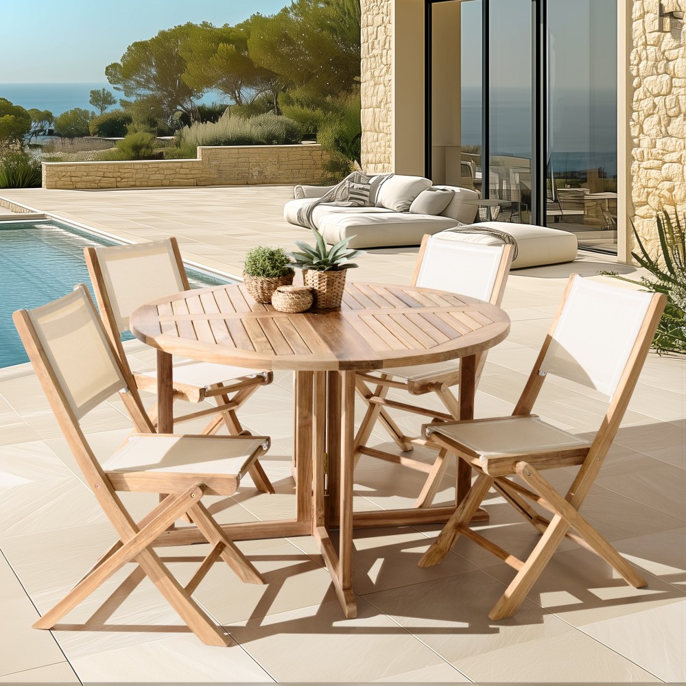 HARRIS - Lot No. 156 Teak and textilene garden furniture for 4/6 people HARRIS - Lot No. 156 Teak and textilene garden furniture for 4/6 people